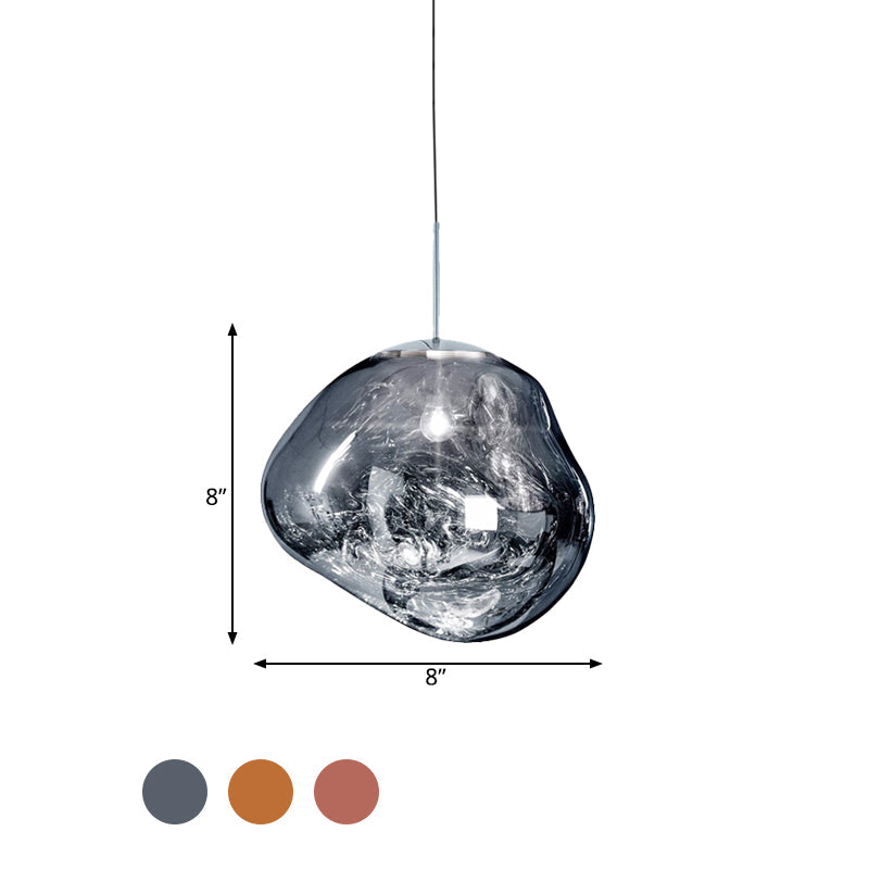 Modern 1-Light Ceiling Pendant Lamp in Silver/Red Glass for Dining Area