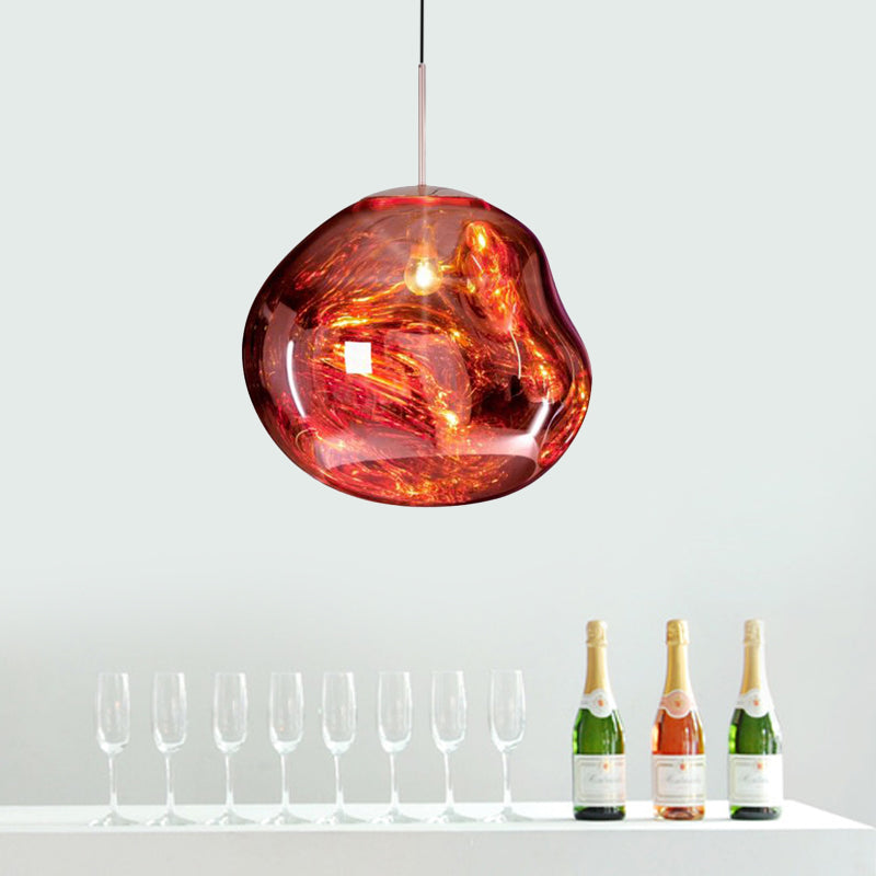 Modern 1-Light Ceiling Pendant Lamp in Silver/Red Glass for Dining Area
