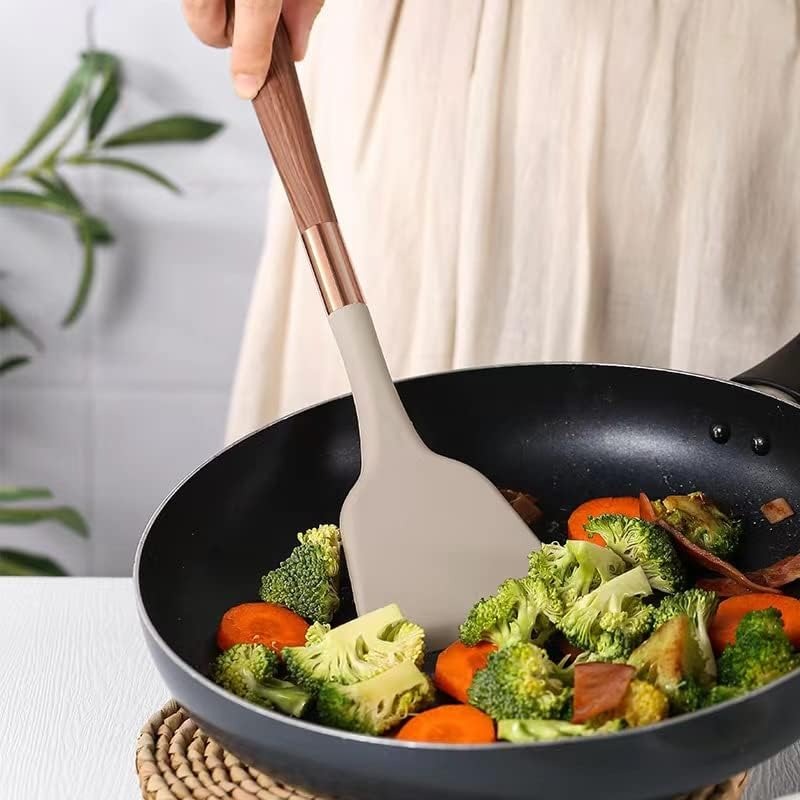 Modern 10-Piece Silicone Cooking Utensil Set with Wood Look