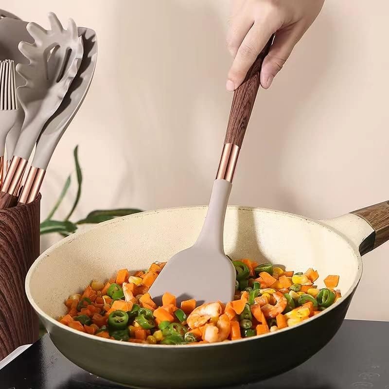 Modern 10-Piece Silicone Cooking Utensil Set with Wood Look