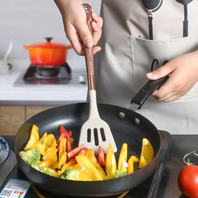 Modern 10-Piece Silicone Cooking Utensil Set with Wood Look