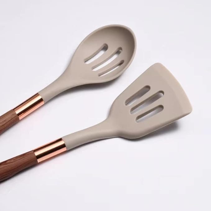 Modern 10-Piece Silicone Cooking Utensil Set with Wood Look