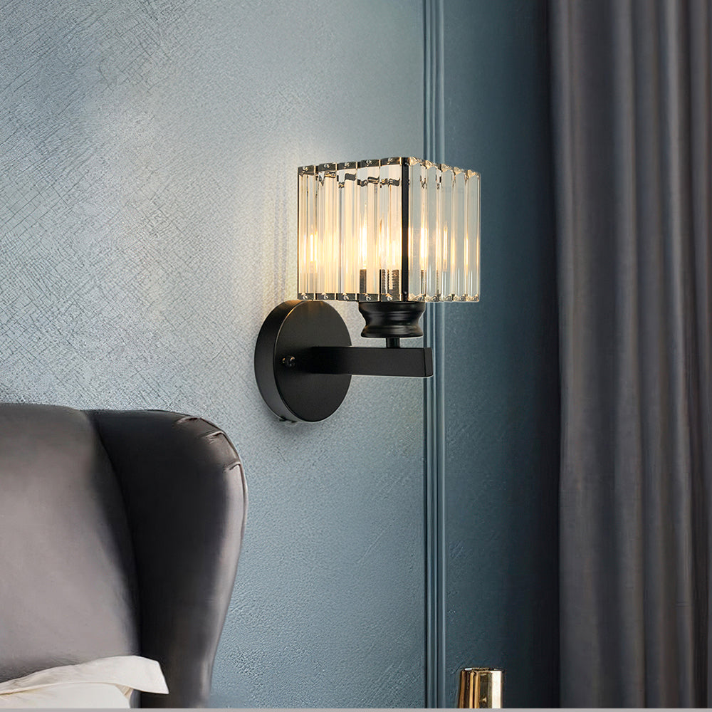 Modern Crystal Wall Sconce – Glass and Iron Wall Light