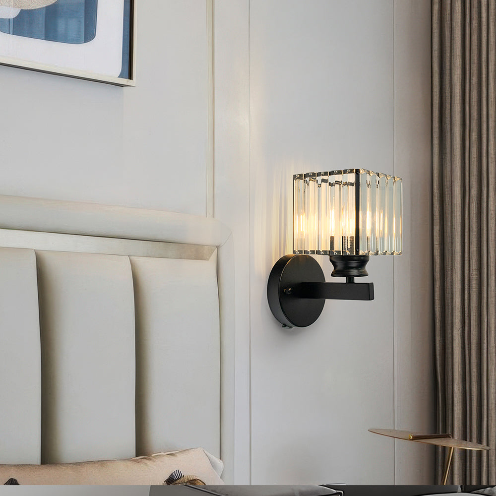 Modern Crystal Wall Sconce – Glass and Iron Wall Light