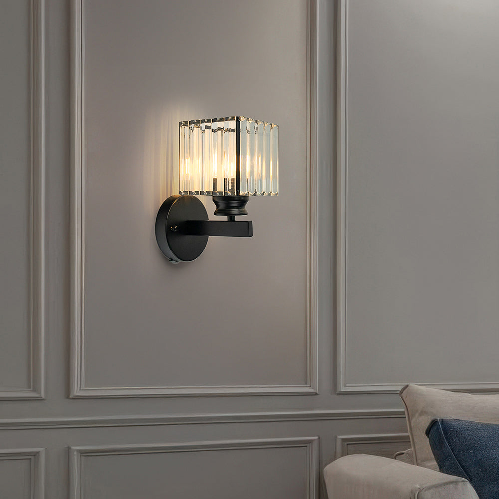 Modern Crystal Wall Sconce – Glass and Iron Wall Light
