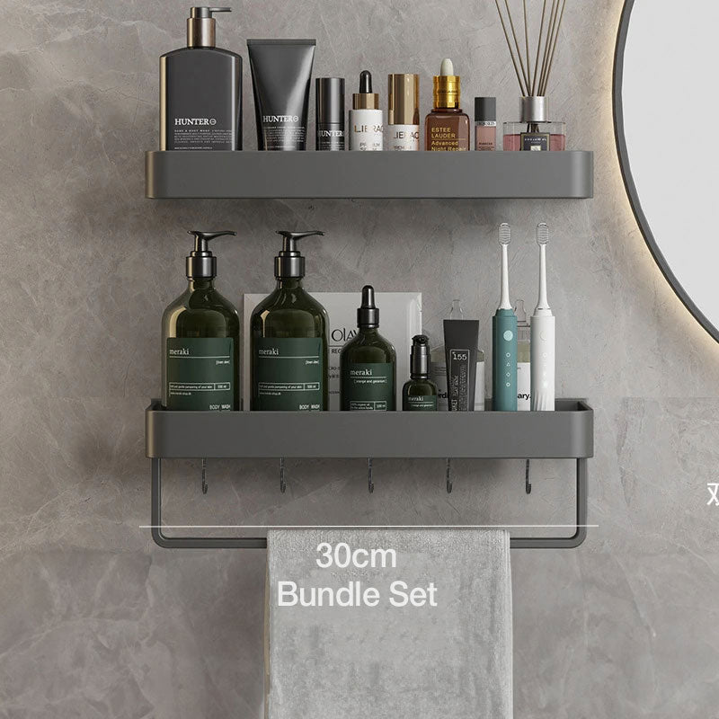 Modern Grey Bathroom Shelf – Wall-Mounted Storage with Optional Towel Rail