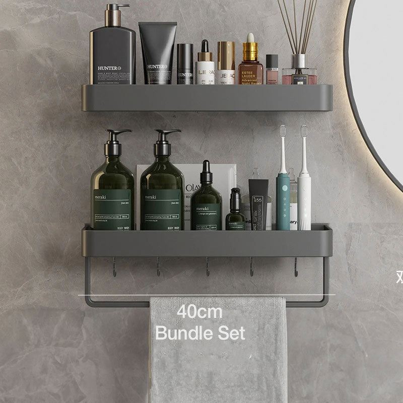 Modern Grey Bathroom Shelf – Wall-Mounted Storage with Optional Towel Rail