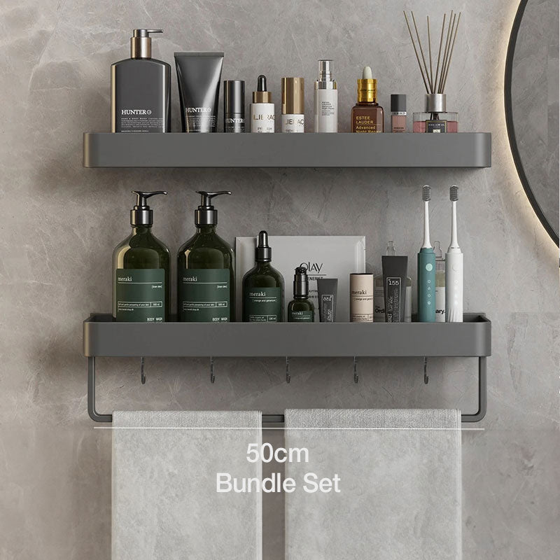Modern Grey Bathroom Shelf – Wall-Mounted Storage with Optional Towel Rail