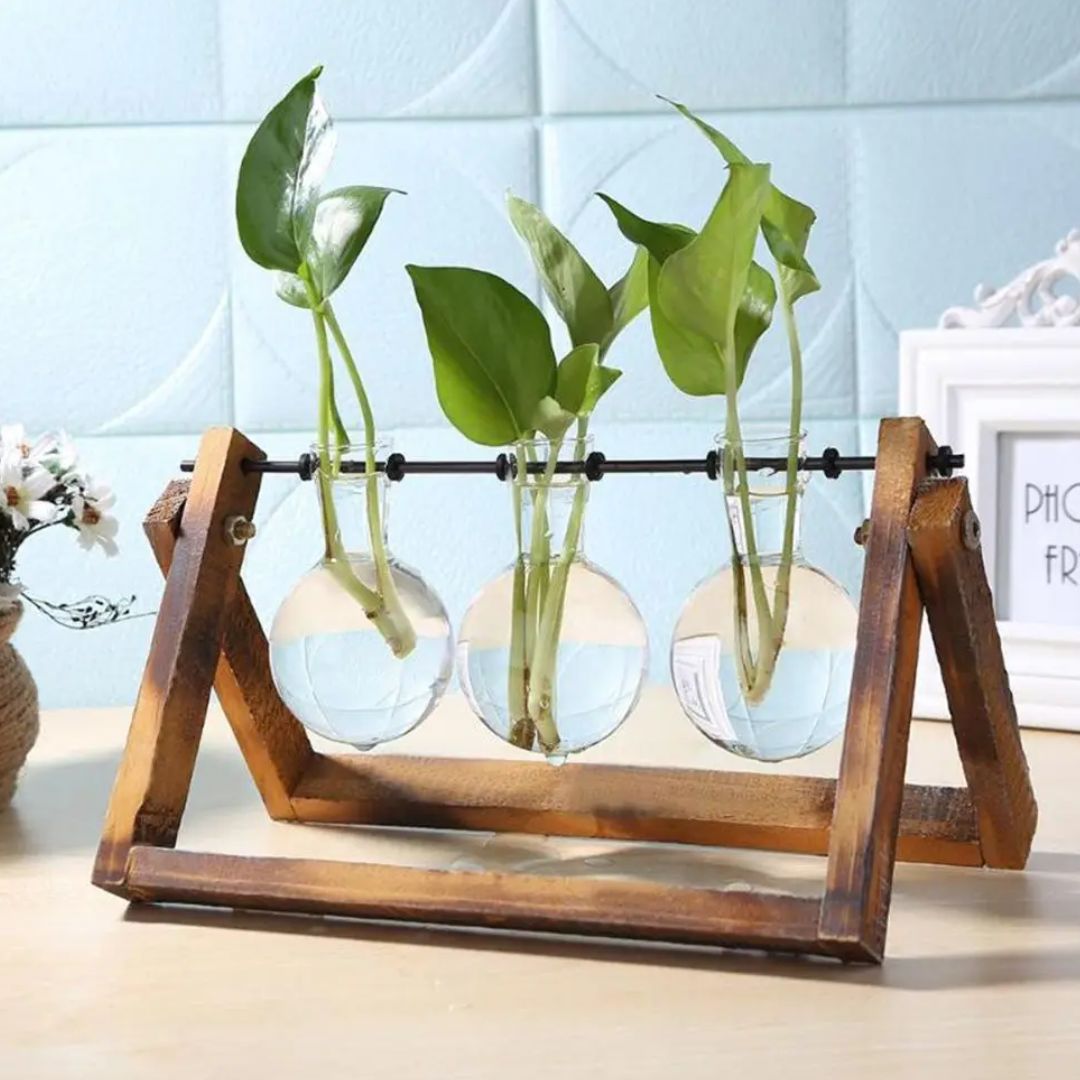 Modern Hydroponic Planter with Wooden Tray