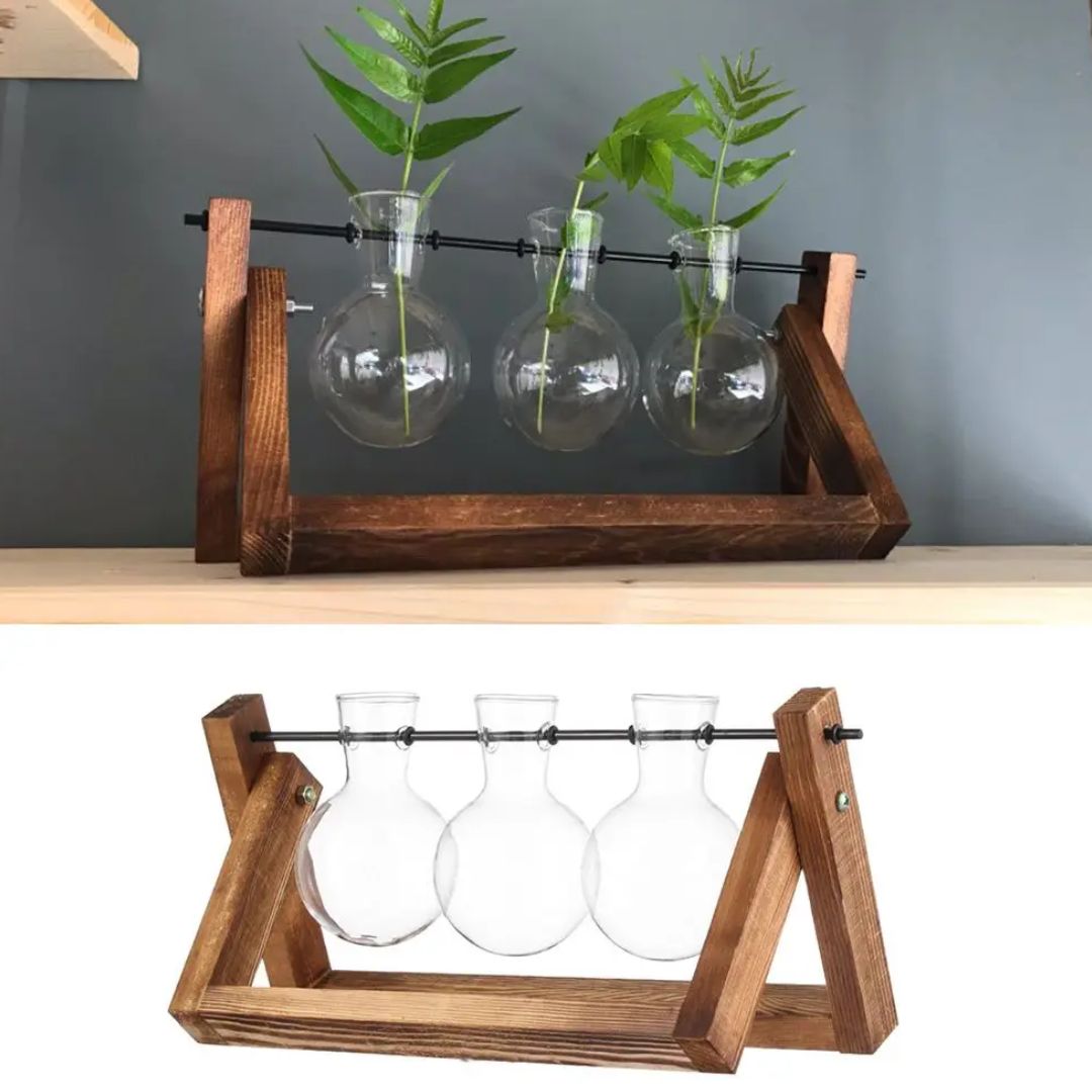 Modern Hydroponic Planter with Wooden Tray
