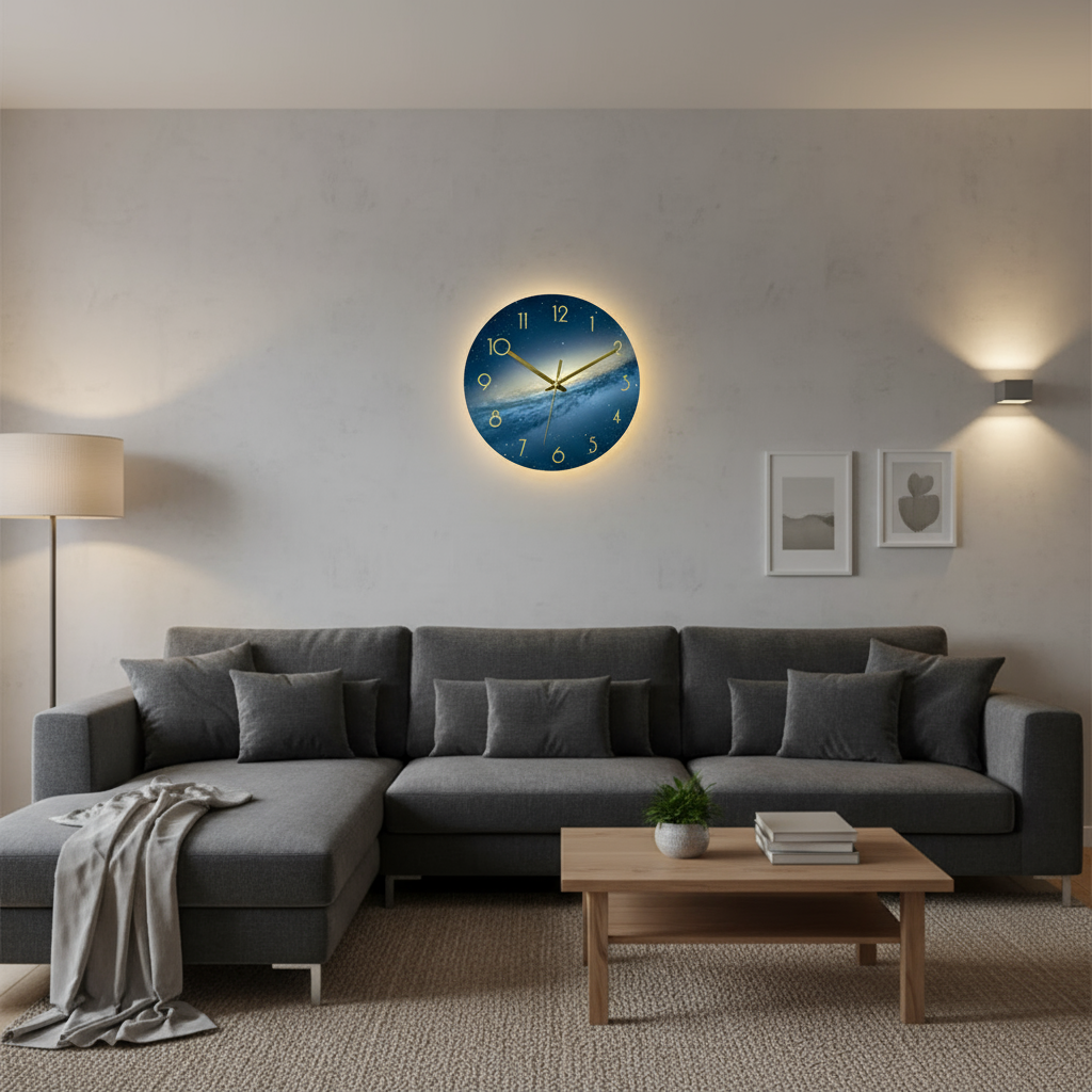 Modern Large Glass Wall Clock – Elegant Minimalist Design for Kitchen and Living Room