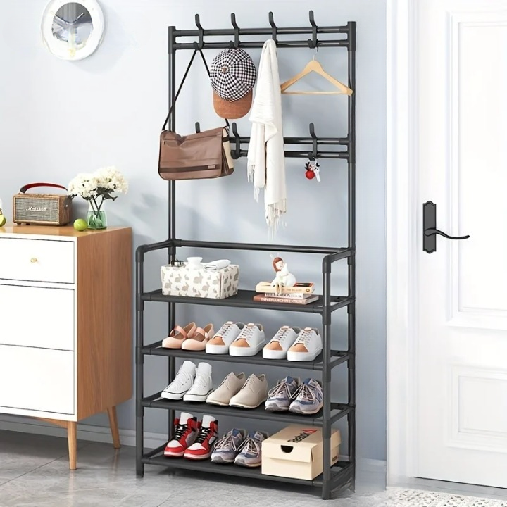 Multi-Tier Entryway Organizer Coat Rack with Shoe Storage Shelf