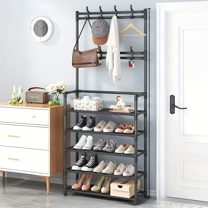 Multi-Tier Entryway Organizer Coat Rack with Shoe Storage Shelf