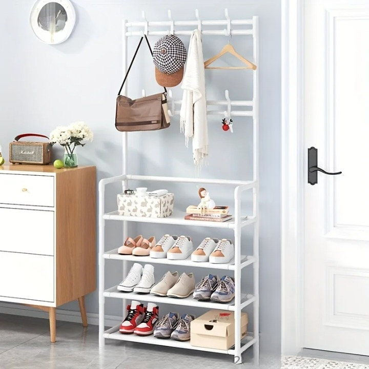Multi-Tier Entryway Organizer Coat Rack with Shoe Storage Shelf