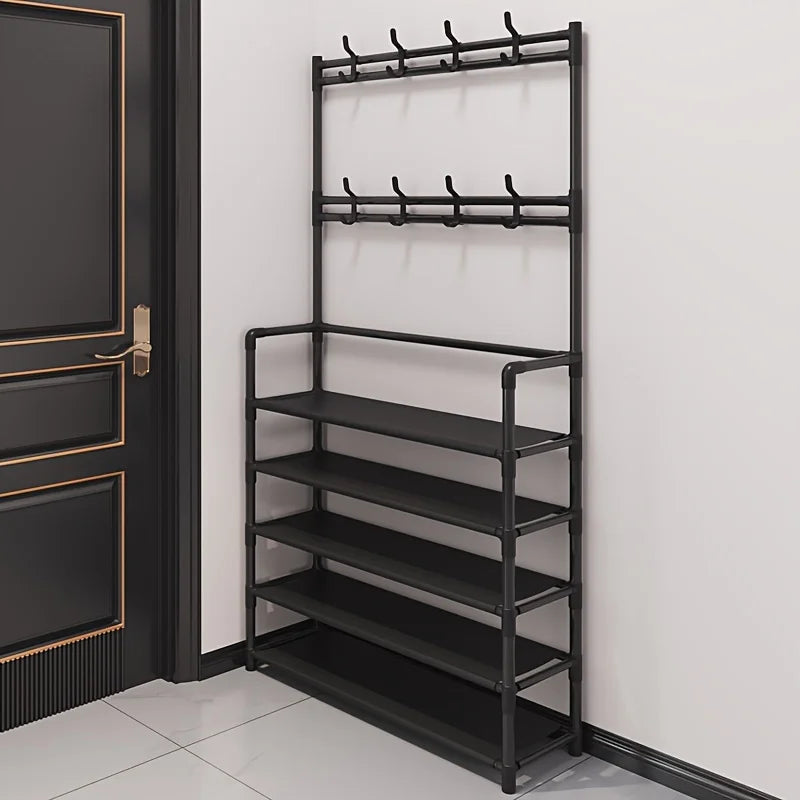 Multi-Tier Entryway Organizer Coat Rack with Shoe Storage Shelf