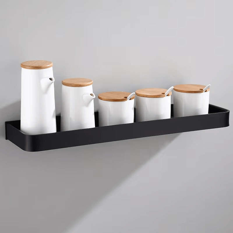 No-Drill Adhesive Wall Shower Shelf with Optional Towel Hook - Black or White