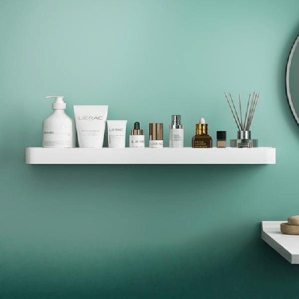 No-Drill Adhesive Wall Shower Shelf with Optional Towel Hook - Black or White