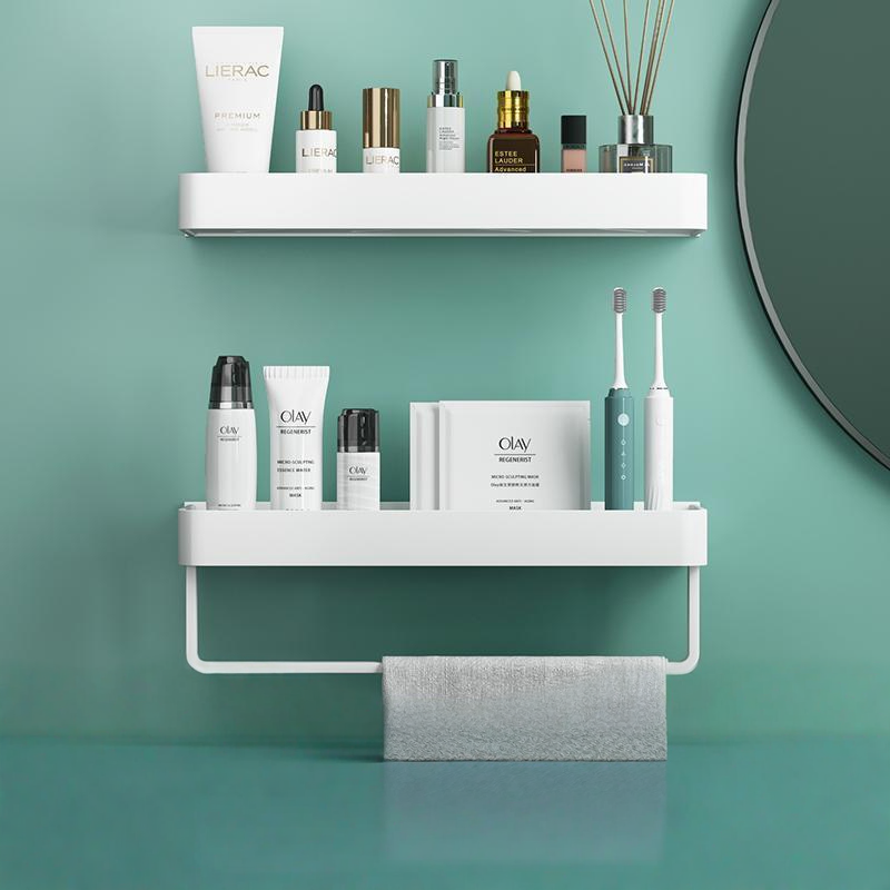 No-Drill Adhesive Wall Shower Shelf with Optional Towel Hook - Black or White