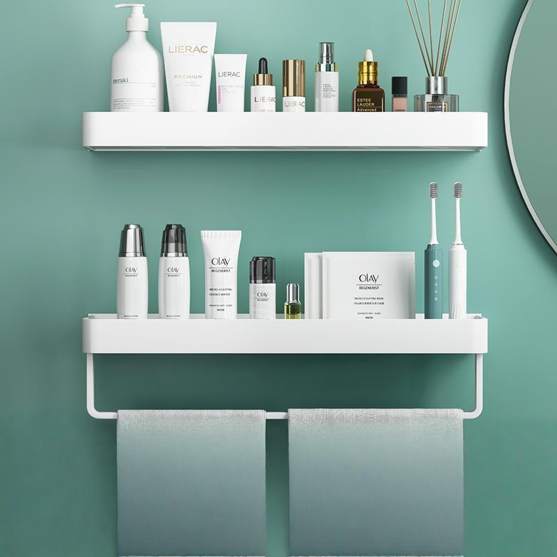 No-Drill Adhesive Wall Shower Shelf with Optional Towel Hook - Black or White
