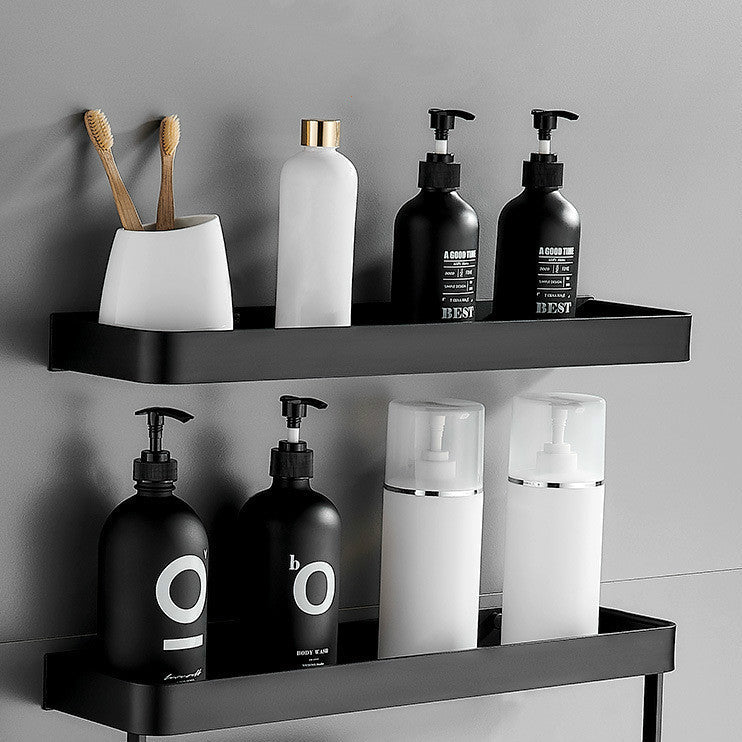 No-Drill Adhesive Wall Shower Shelf with Optional Towel Hook - Black or White