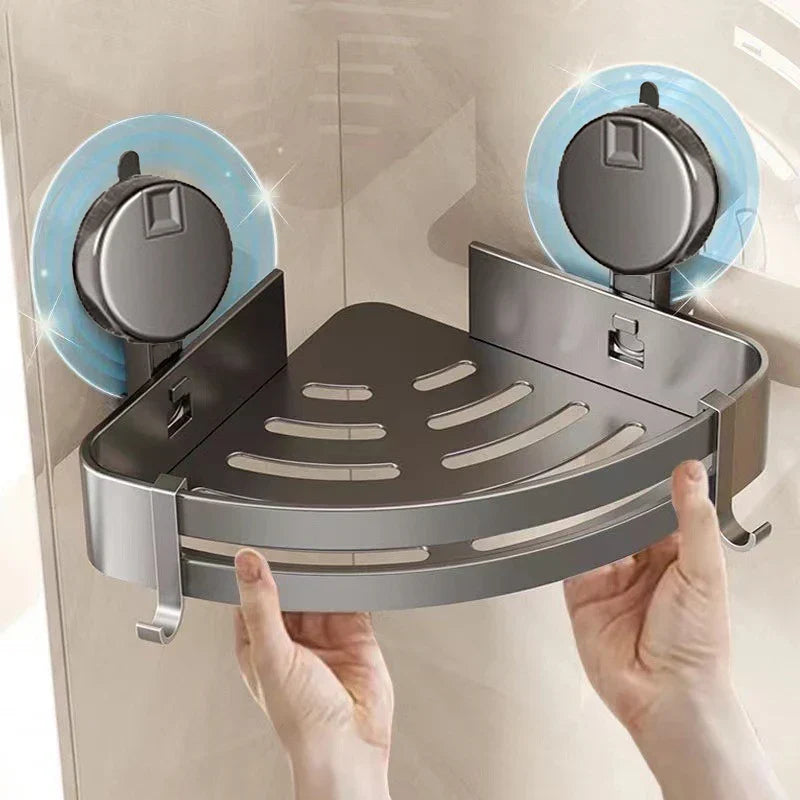 No-Drill Suction-Powered Corner Bathroom Organizer
