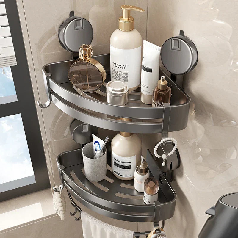 No-Drill Suction-Powered Corner Bathroom Organizer