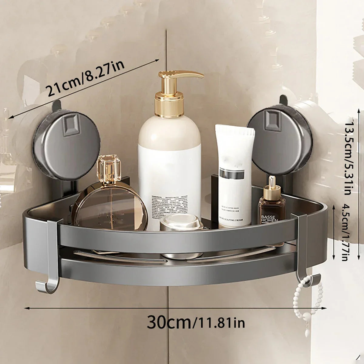No-Drill Suction-Powered Corner Bathroom Organizer