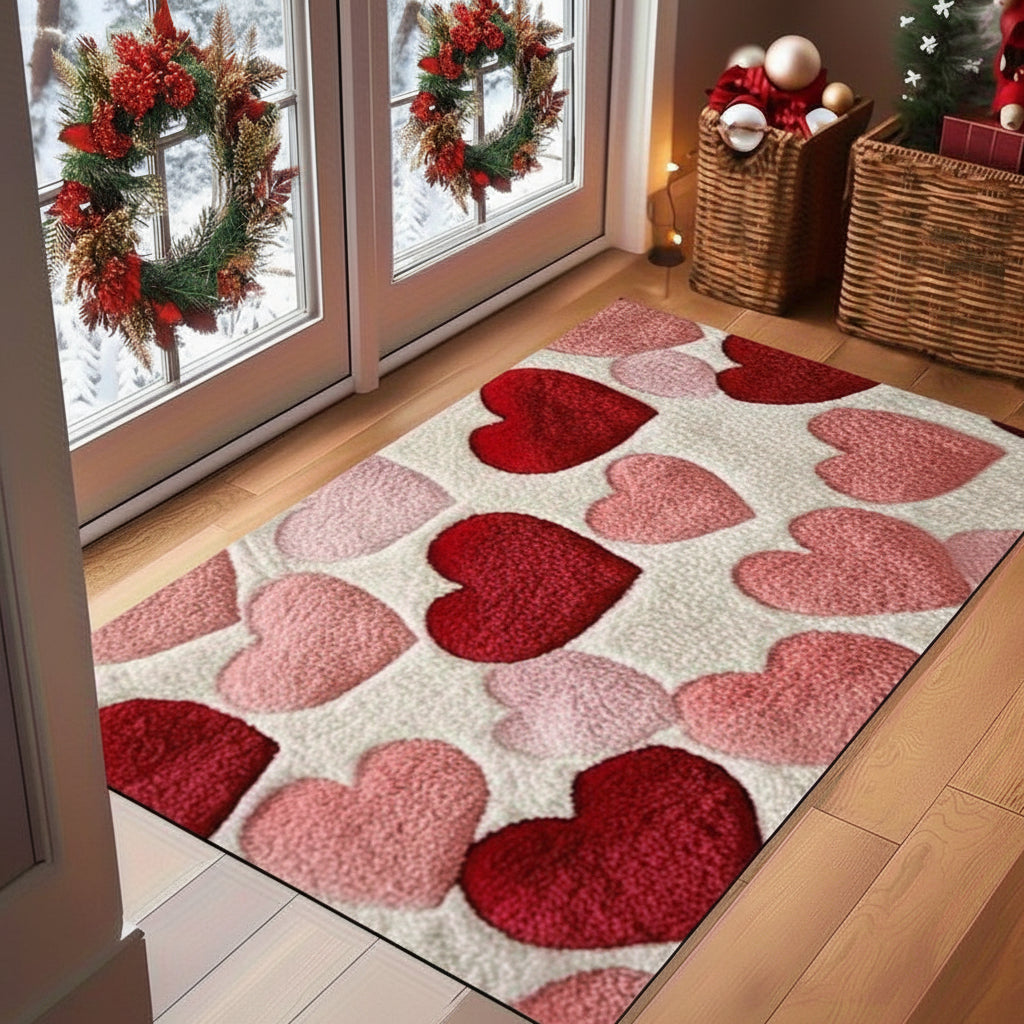 Non-Slip Polyester Heart Pattern Entryway Doormat