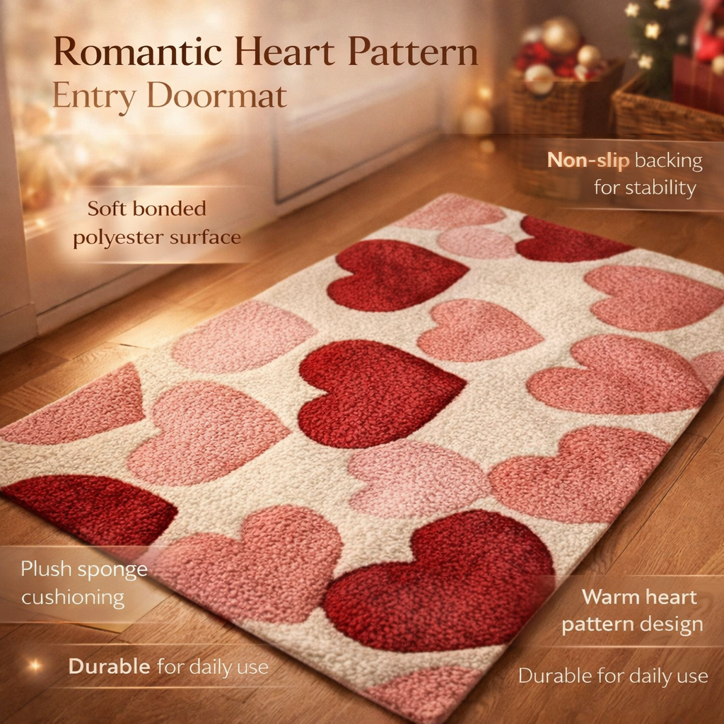 Non-Slip Polyester Heart Pattern Entryway Doormat