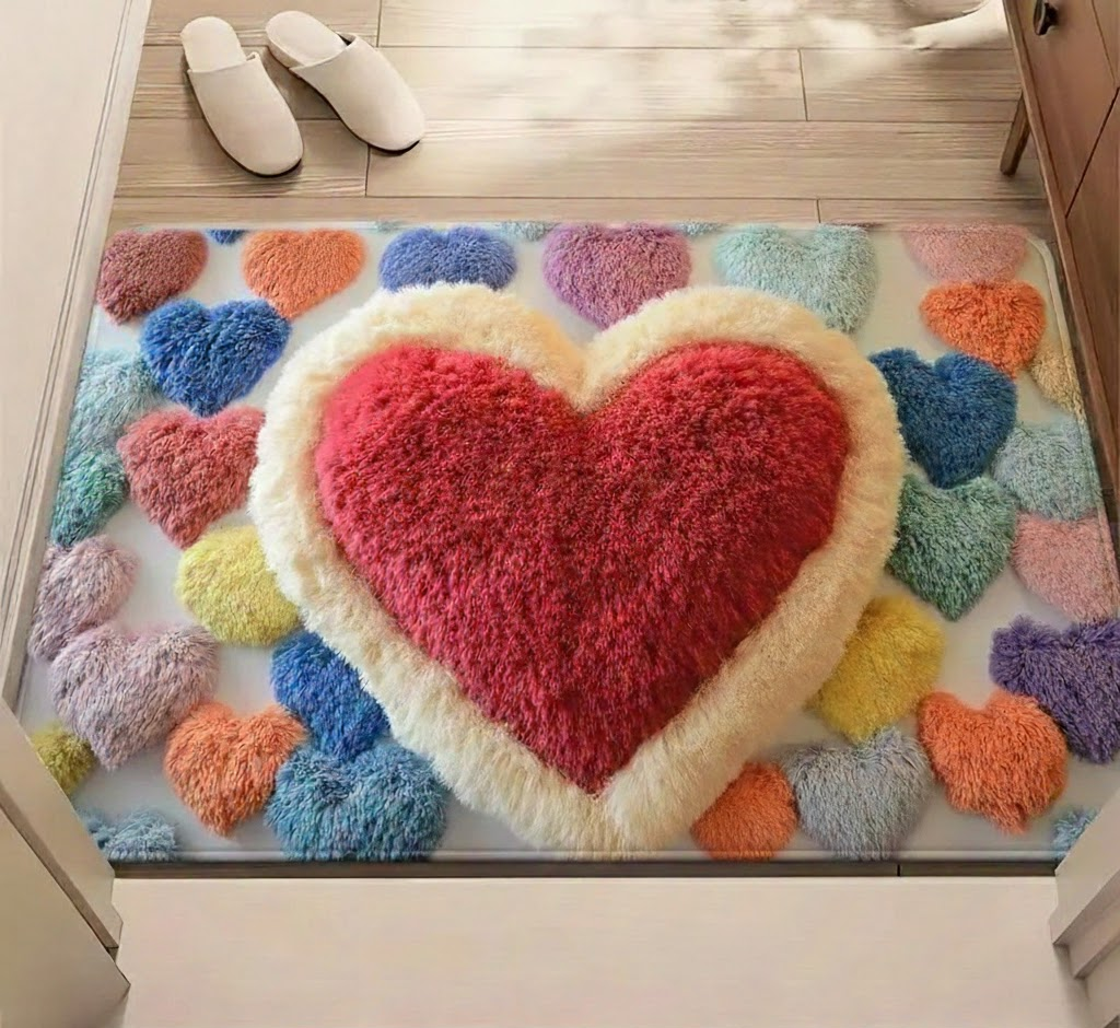Non-Slip Polyester Heart Pattern Entryway Doormat