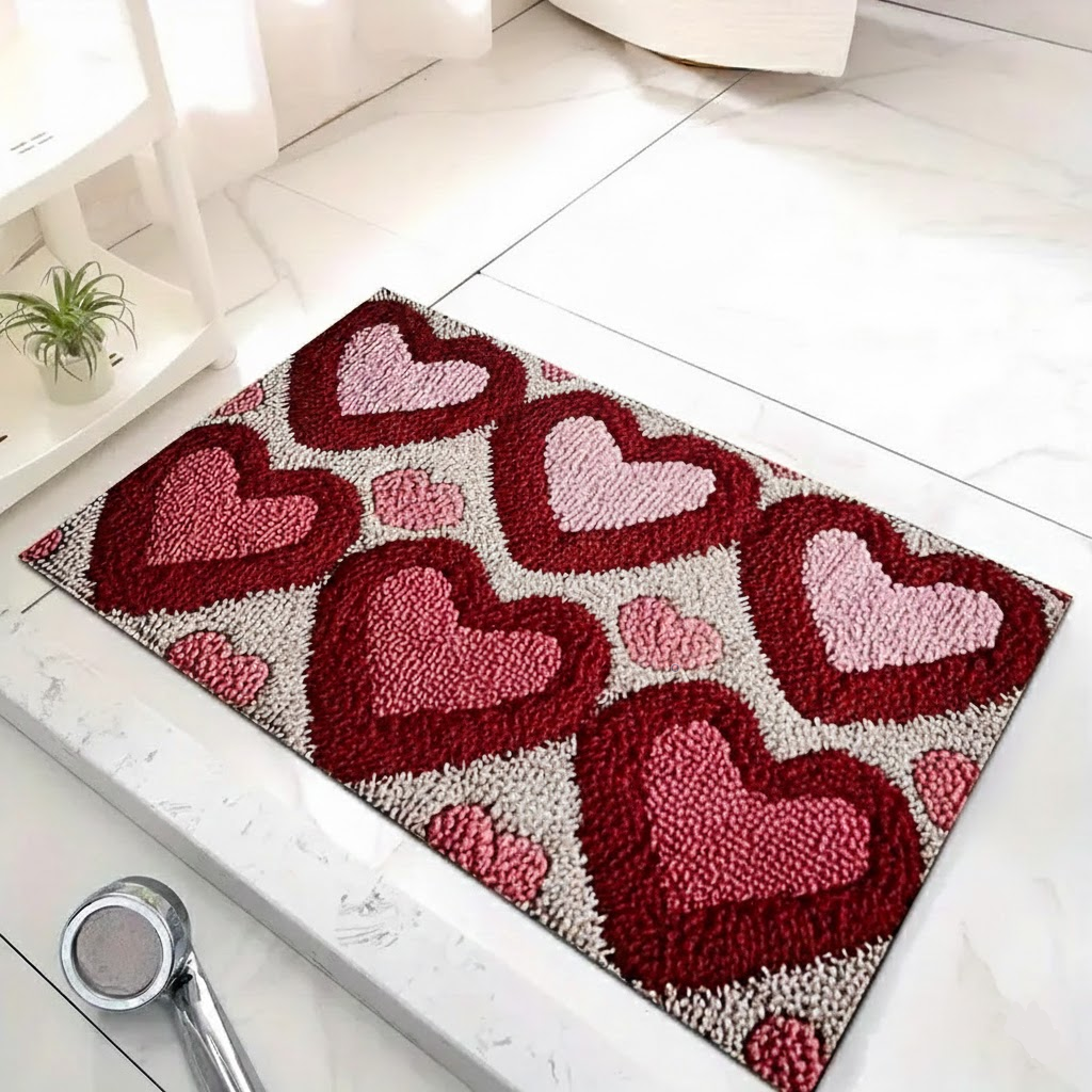 Non-Slip Polyester Heart Pattern Entryway Doormat