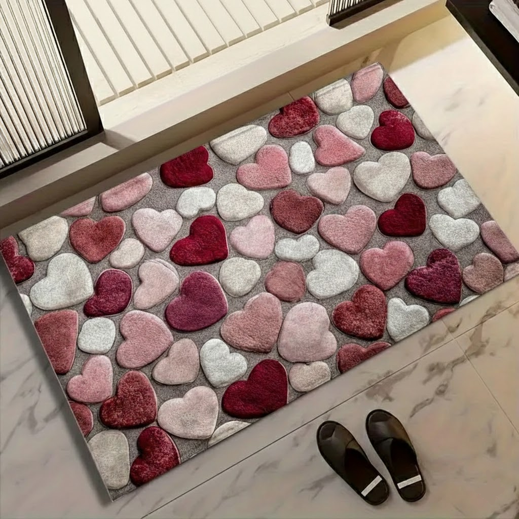 Non-Slip Polyester Heart Pattern Entryway Doormat