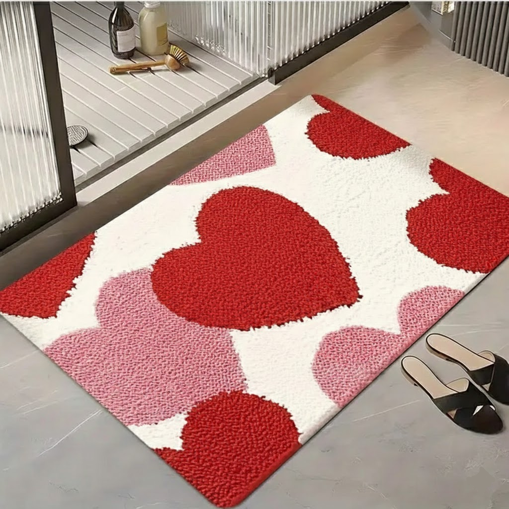 Non-Slip Polyester Heart Pattern Entryway Doormat