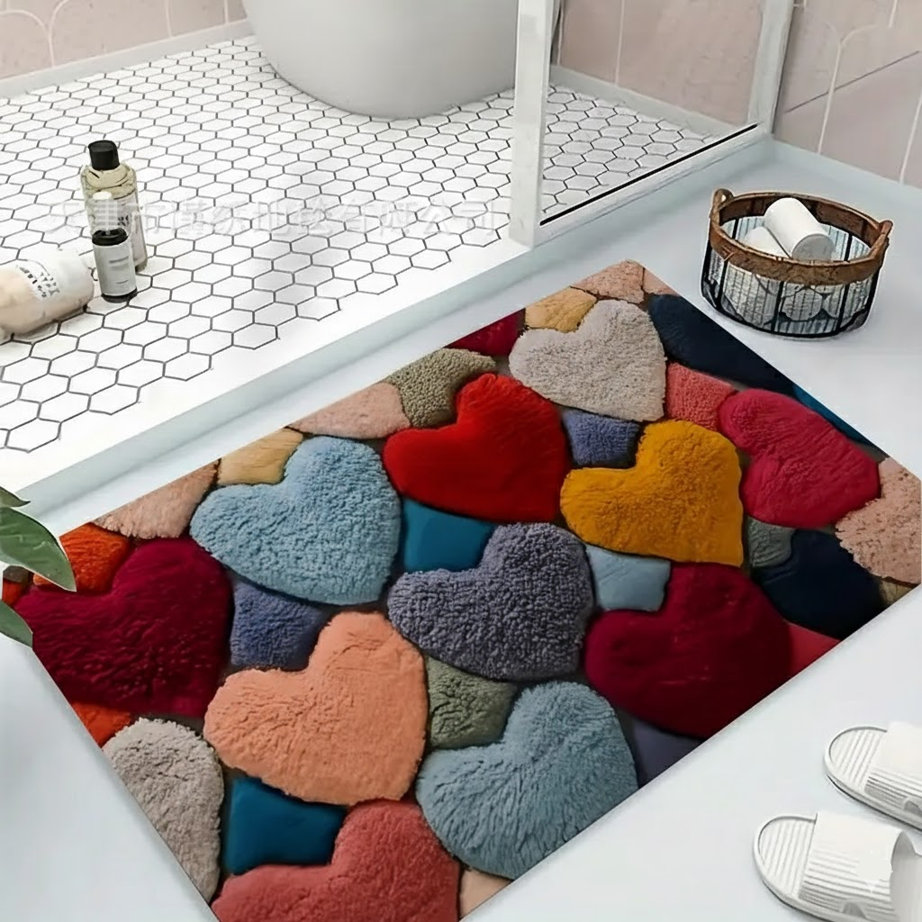 Non-Slip Polyester Heart Pattern Entryway Doormat