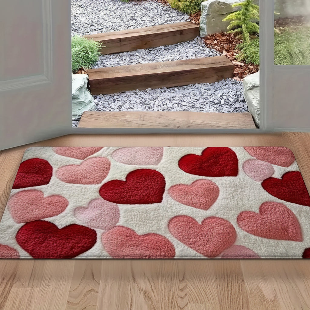 Non-Slip Polyester Heart Pattern Entryway Doormat
