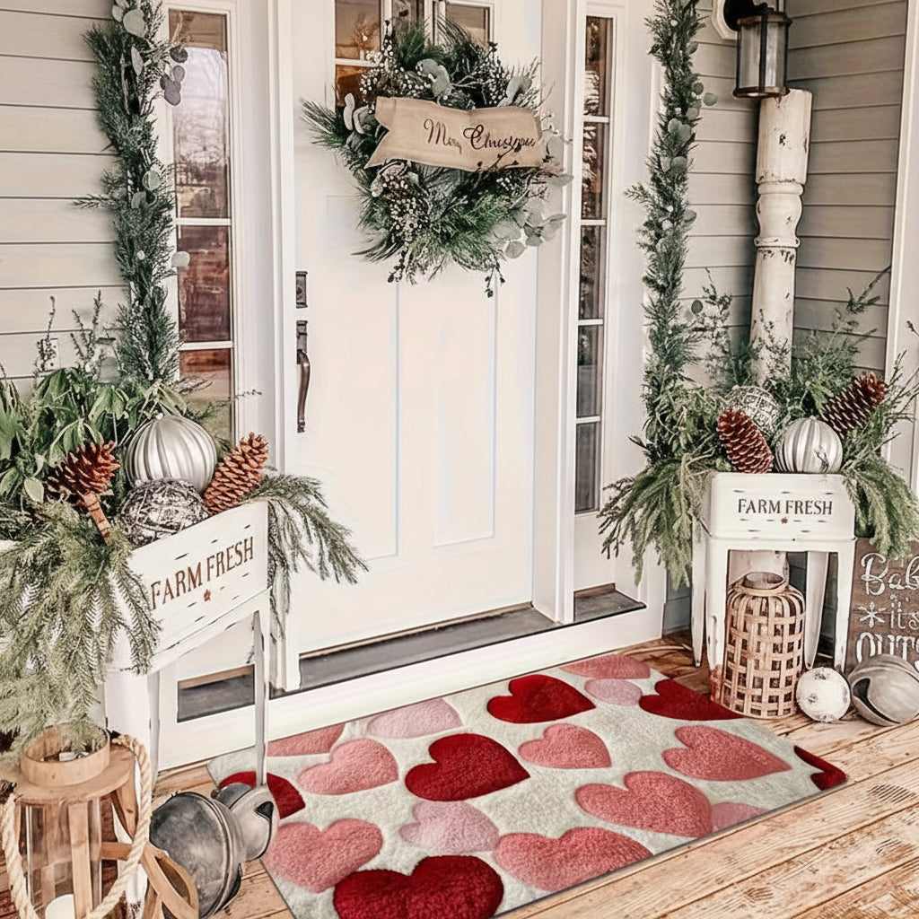 Non-Slip Polyester Heart Pattern Entryway Doormat