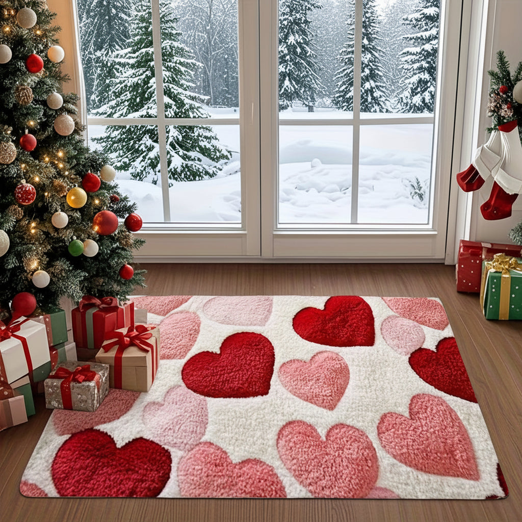 Non-Slip Polyester Heart Pattern Entryway Doormat