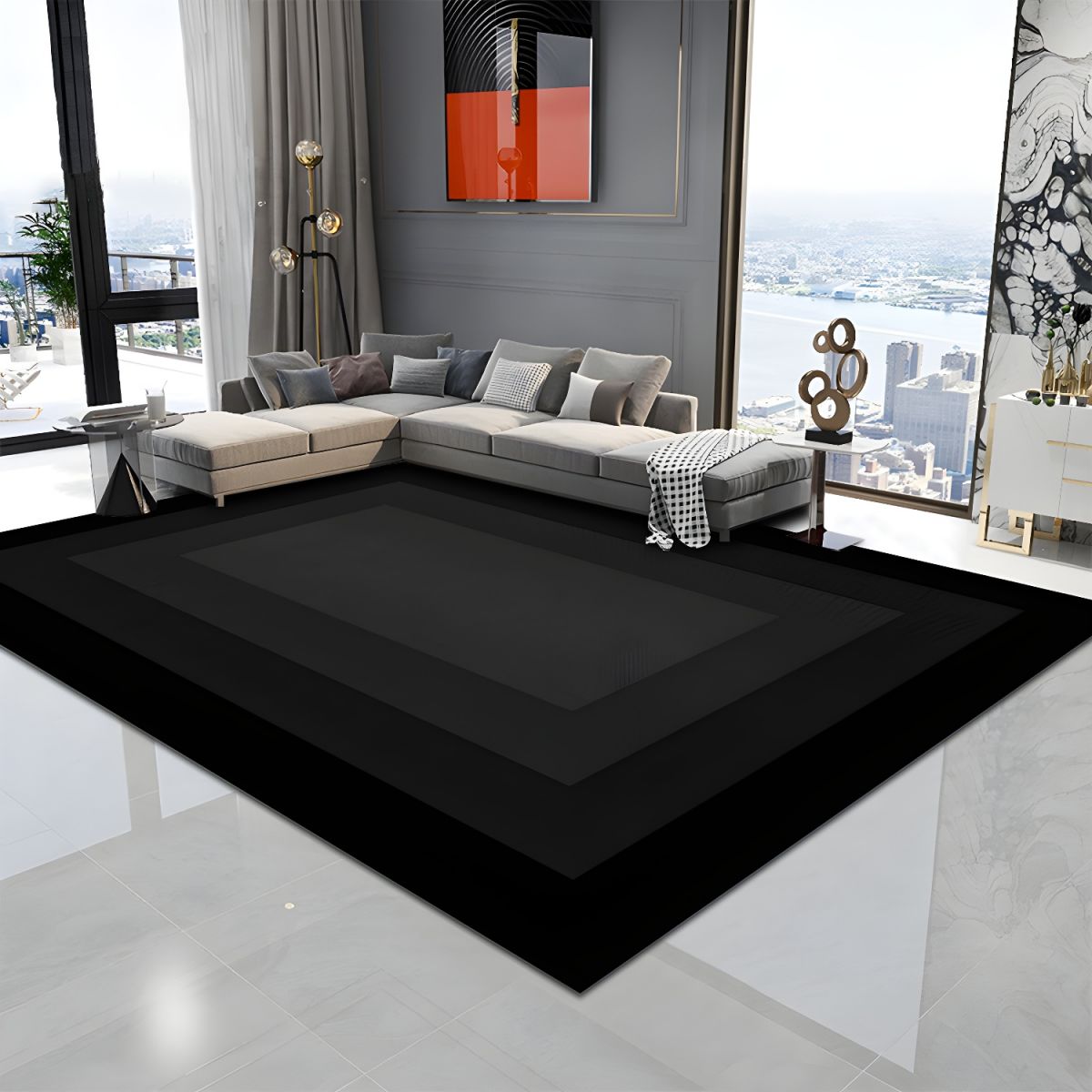 Nordic Ombre Black Polyester Rug