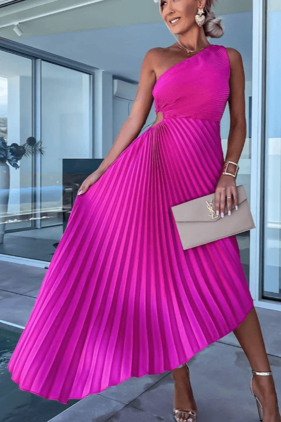 One-Shoulder Dress with Pleated Skirt