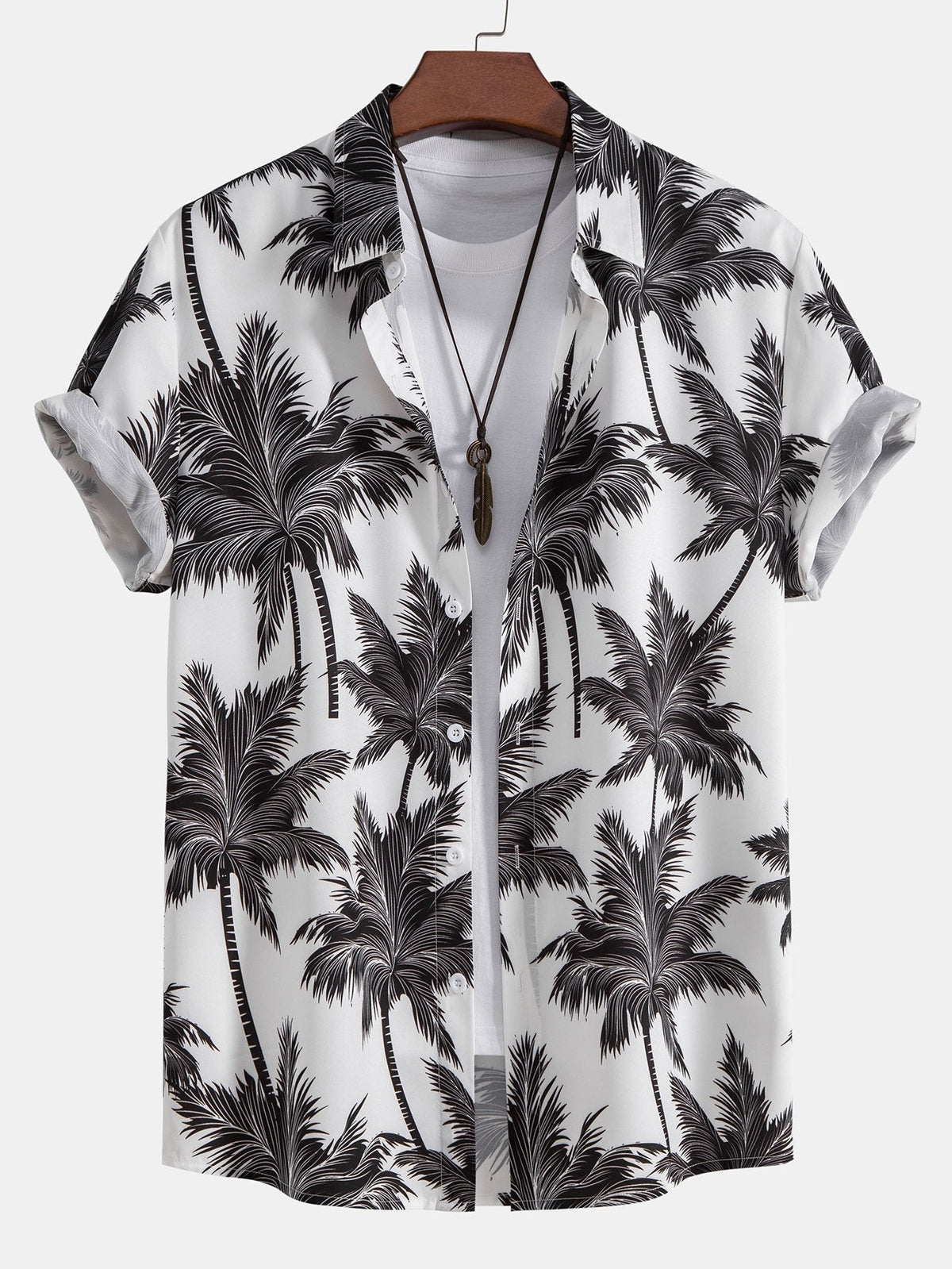 Palm Print Shirt and Swim Shorts Set – Regular Fit Casual Summer Outfit