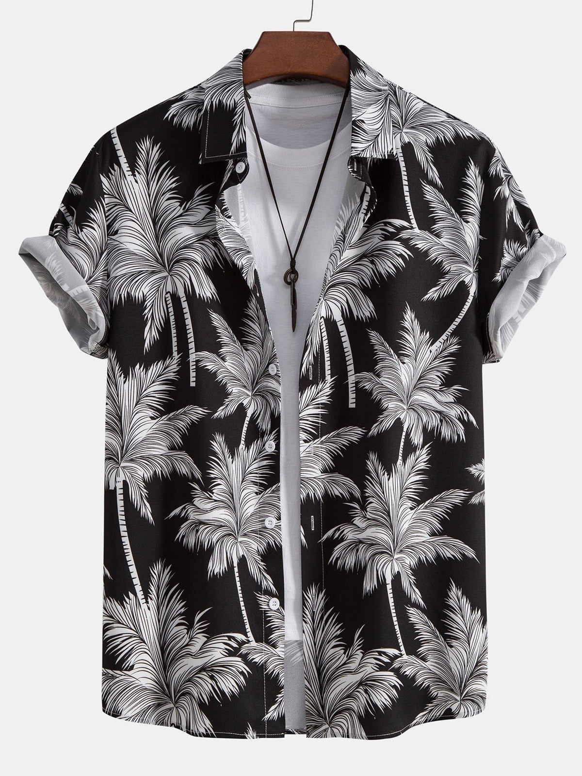 Palm Print Shirt and Swim Shorts Set – Regular Fit Casual Summer Outfit