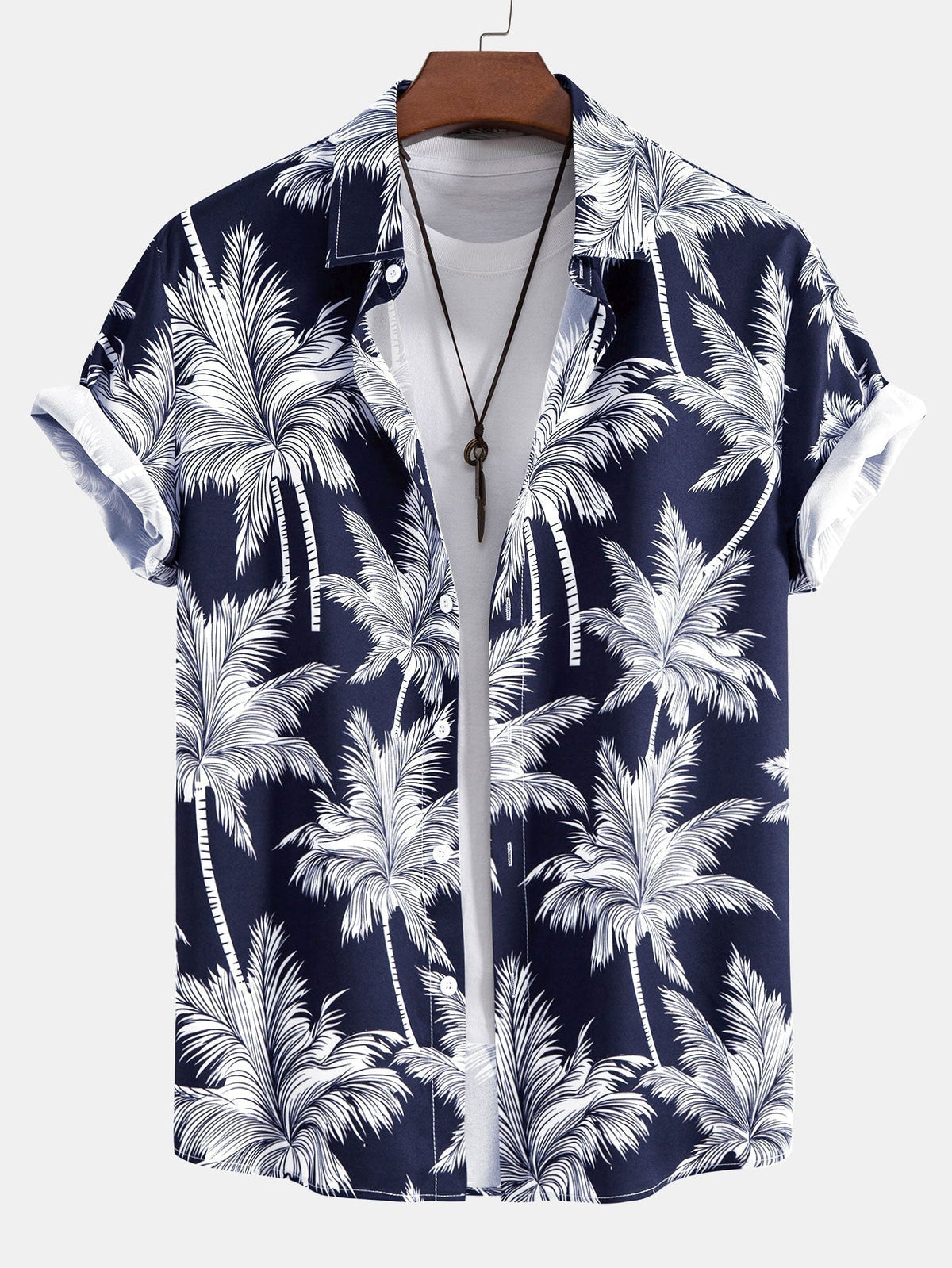Palm Print Shirt and Swim Shorts Set – Regular Fit Casual Summer Outfit
