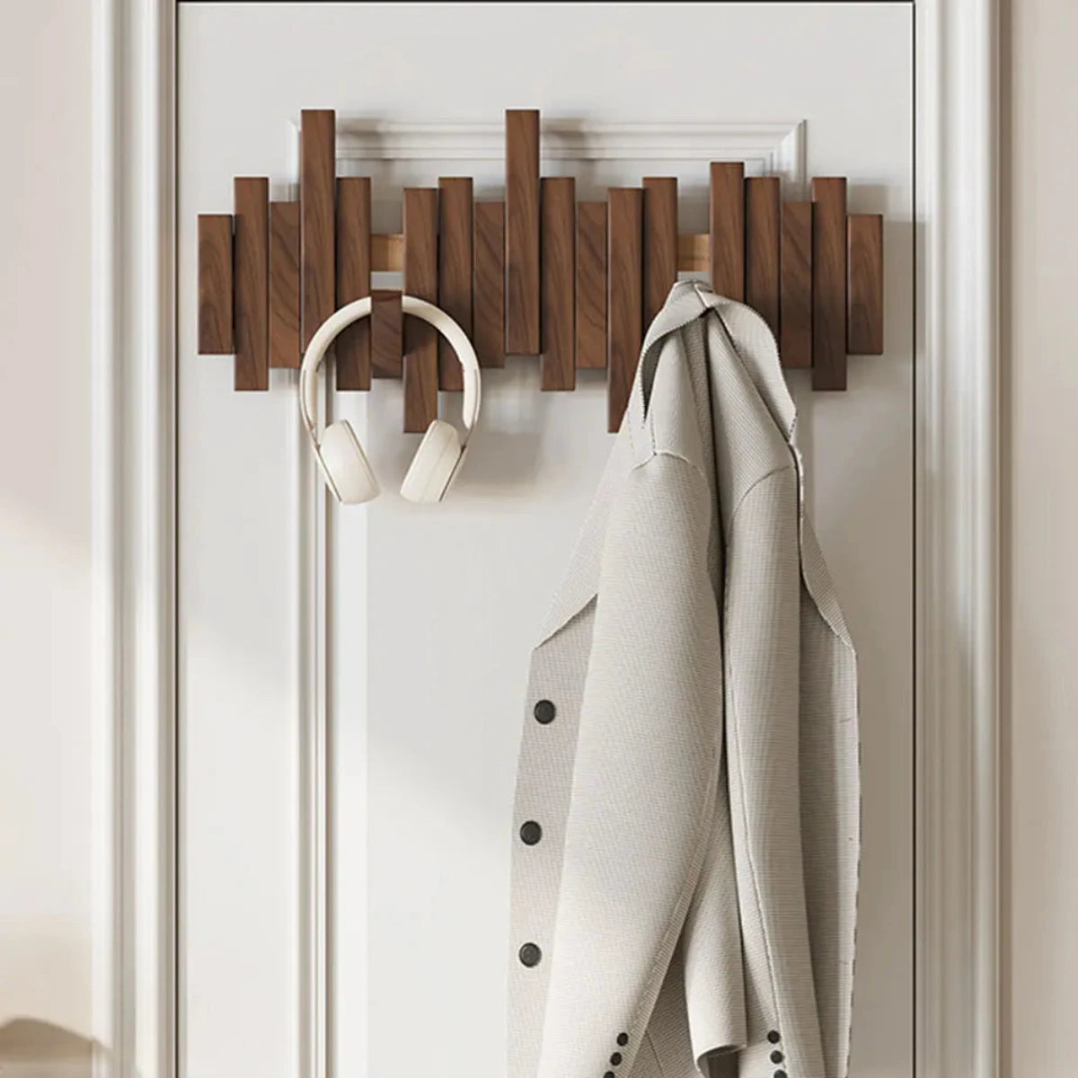 Piano Style Coat Rack - Walnut/Beech - Elegant Design