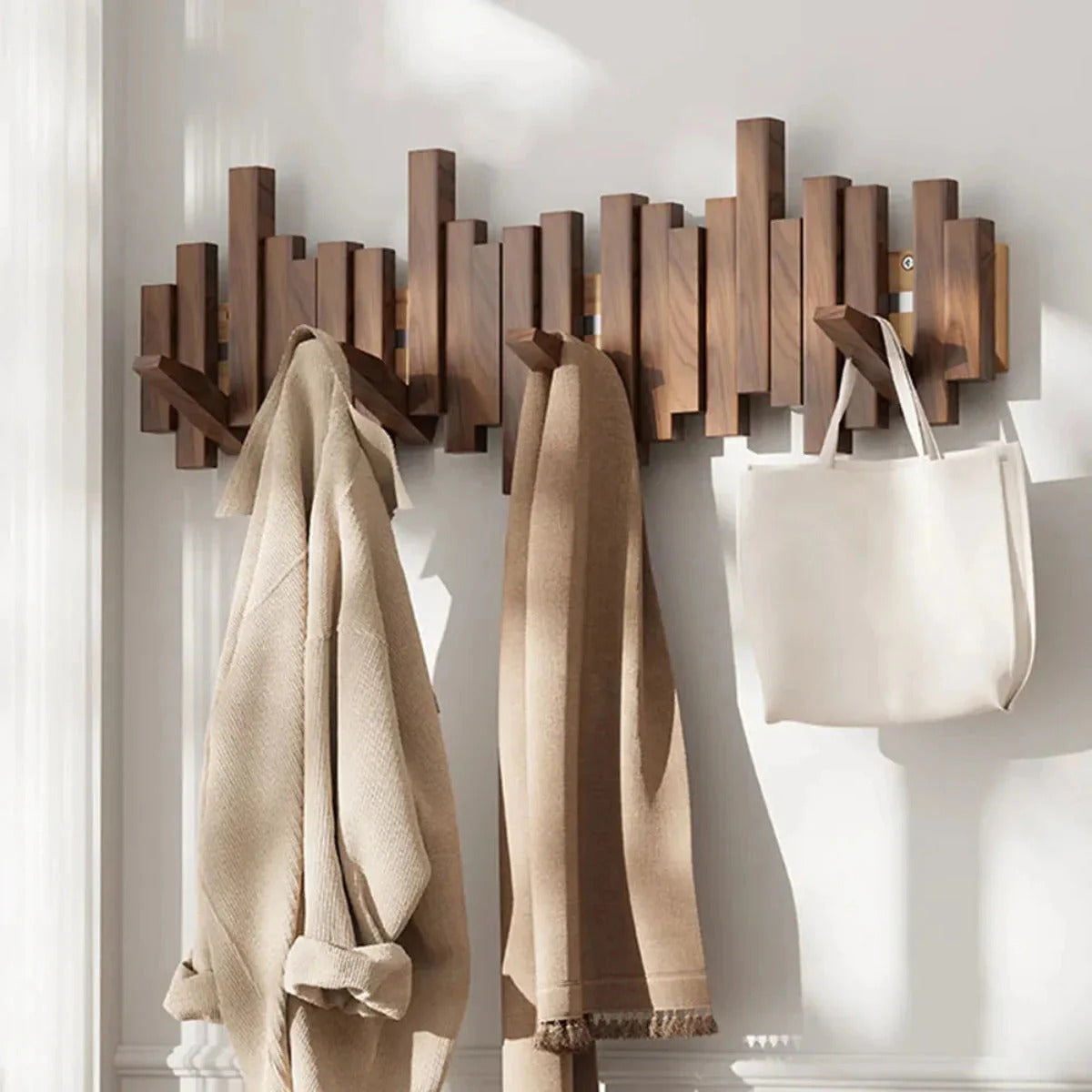 Piano Style Coat Rack - Walnut/Beech - Elegant Design