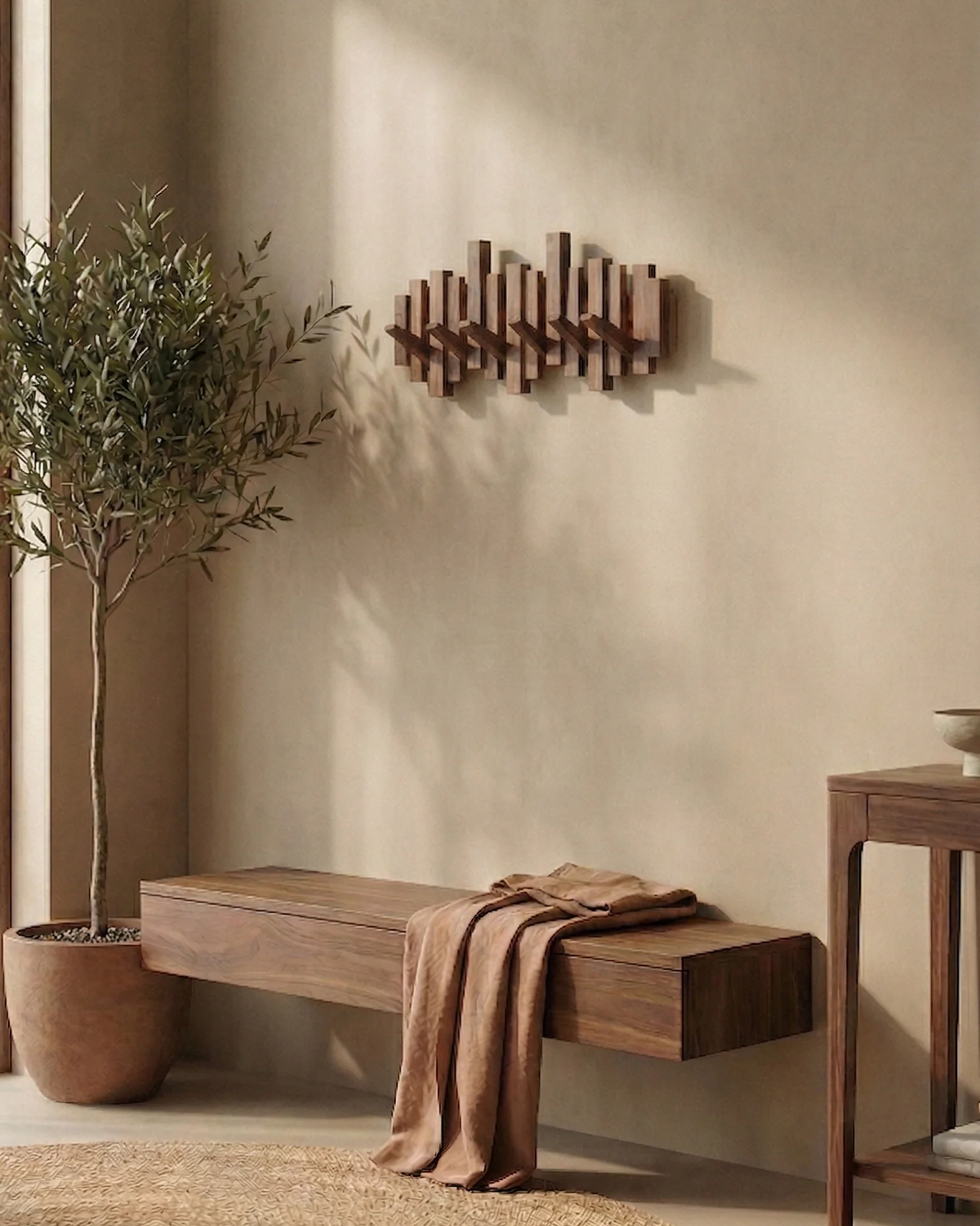 Piano Style Coat Rack - Walnut/Beech - Elegant Design