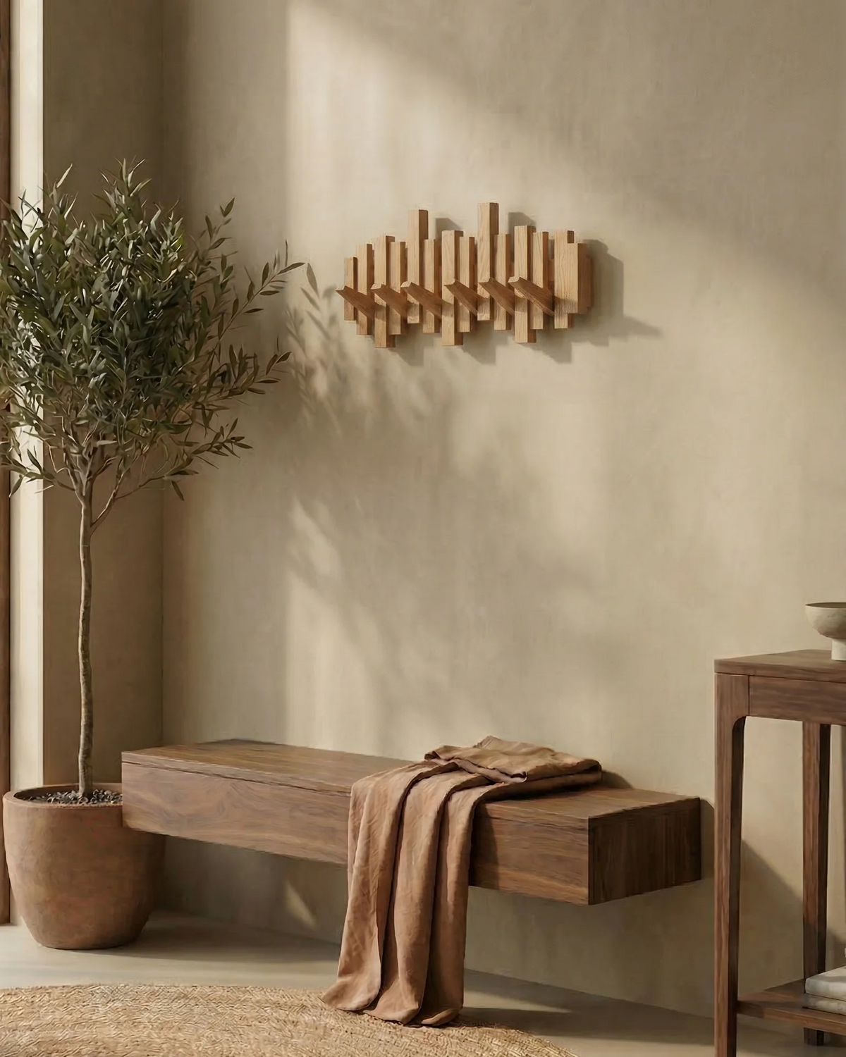 Piano Style Coat Rack - Walnut/Beech - Elegant Design