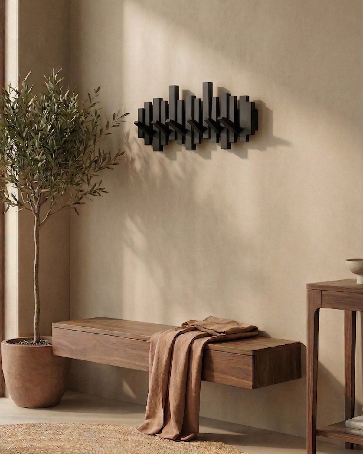 Piano Style Coat Rack - Walnut/Beech - Elegant Design