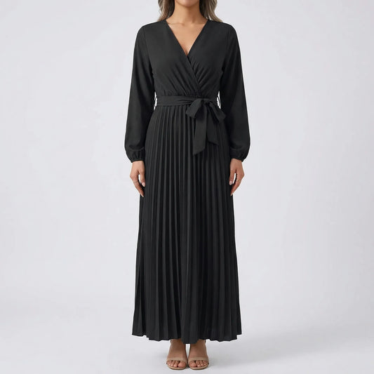 Pleated Maxi Dress with Lantern Sleeves - Ashley