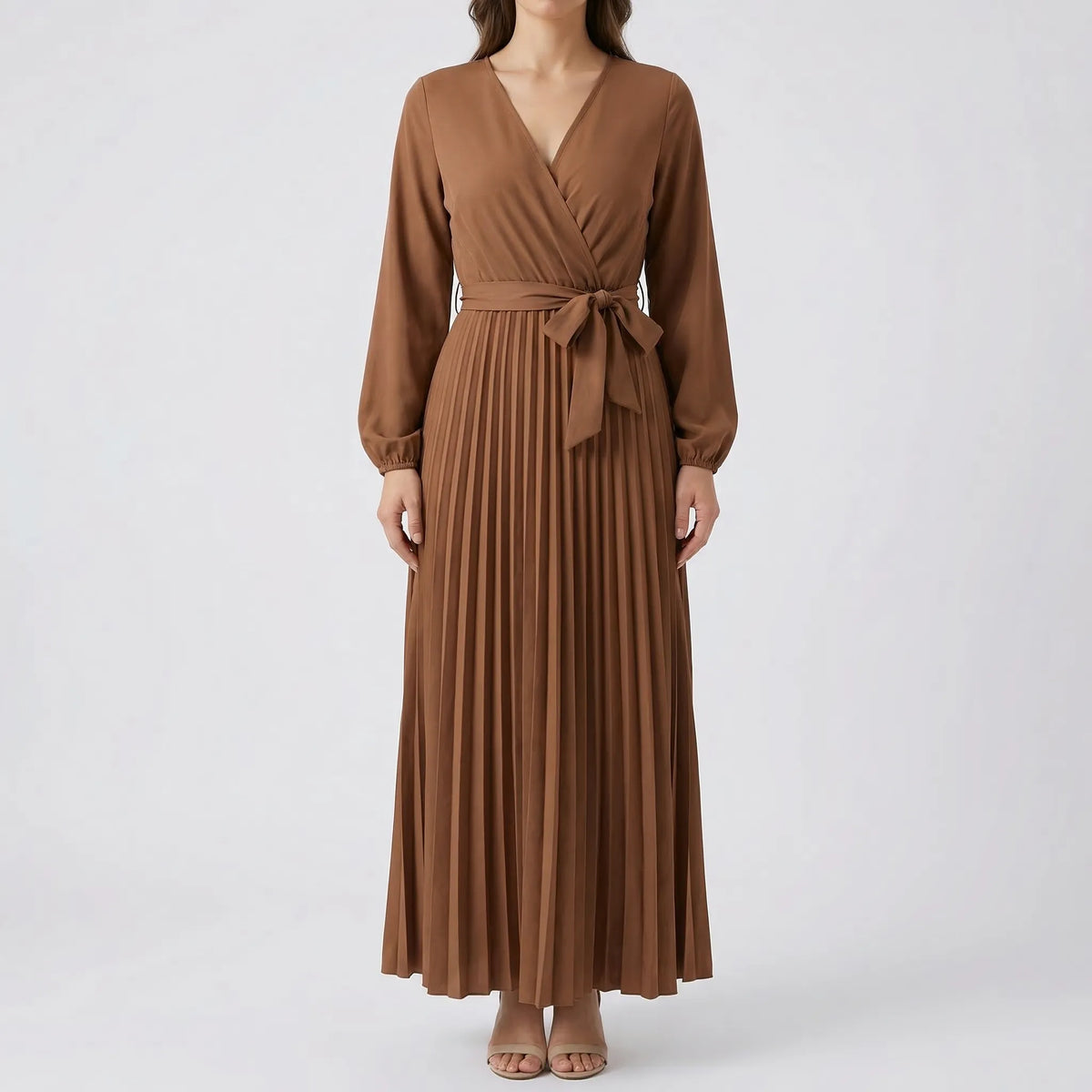 Pleated Maxi Dress with Lantern Sleeves - Ashley