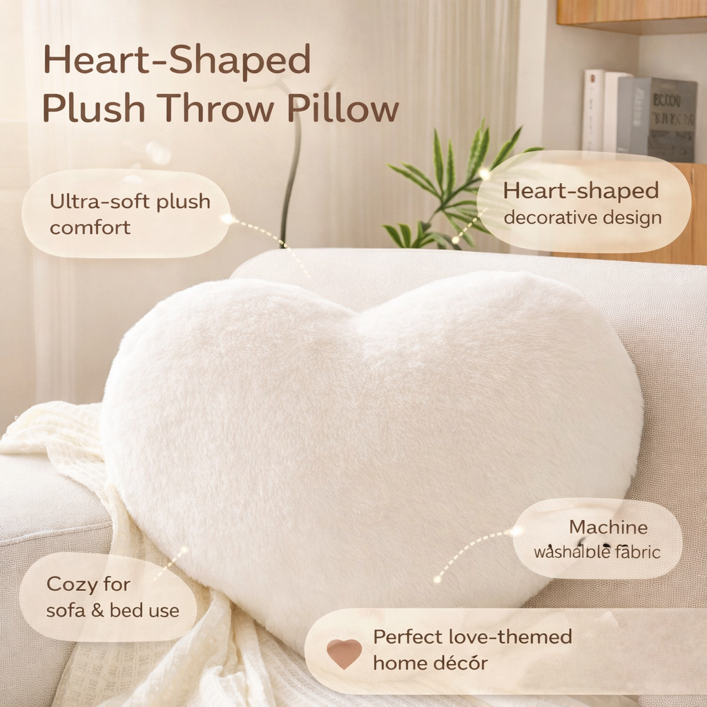 Plush Heart-Shaped Decorative Sofa Cushion